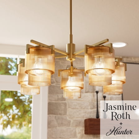Hunter - Ontario 5-light Luxe Gold, Large Chandelier, Dimmable, Transitional Style, Round Shaped, for Bedrooms, Dining, Living Rooms - 13138