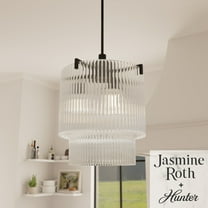 Hunter - Ontario 3-light Matte Black, Medium Size Pendant Light, Dimmable, Transitional Style, Cylinder Shaped, for Bedrooms, Dining, Living Rooms - 13149