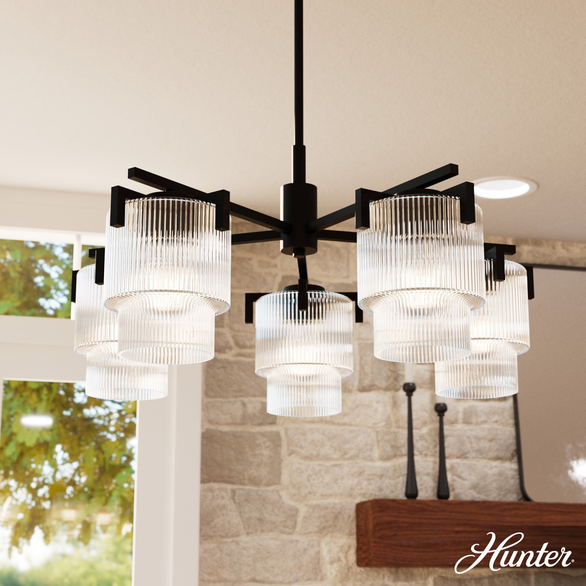 Ontario Matte Black and Clear Glass 5-Light Drum Chandelier
