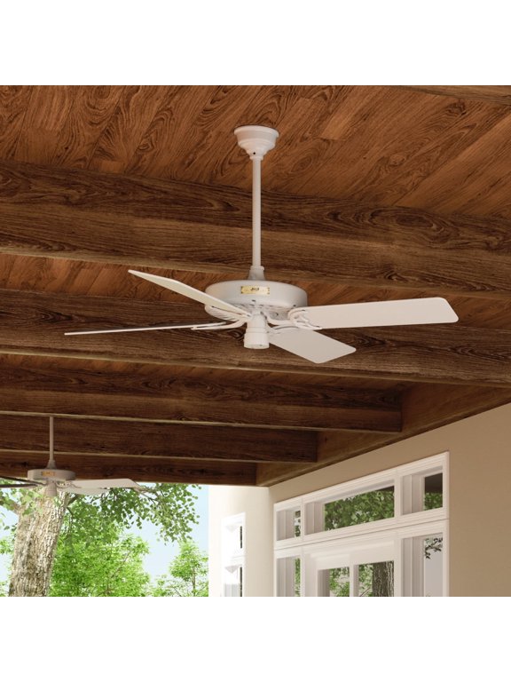 Hunter 52 inch Outdoor or Indoor Ceiling Fan No Light - White Ceiling Fan without Light, For Patio, Porch, Garage, or Living Room, Standard Mount, 5 Blades, Pull Chain - Original 23845, White