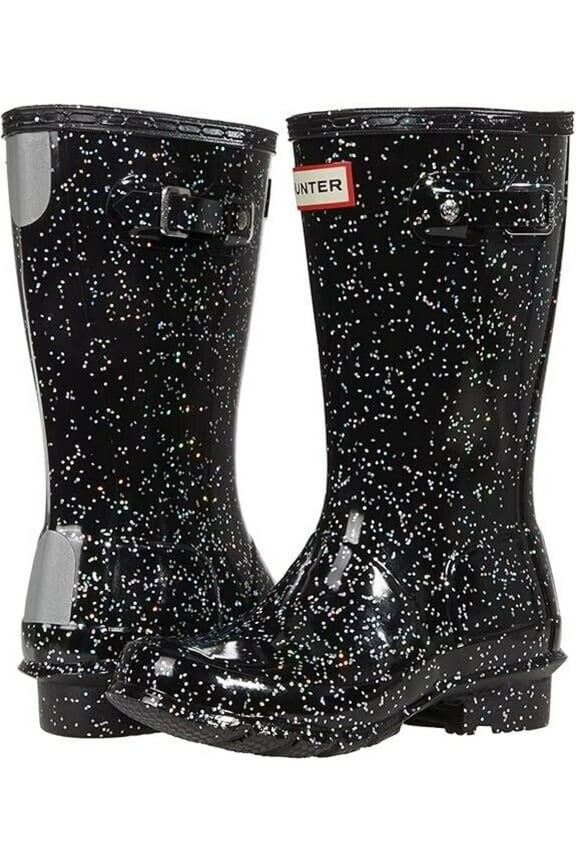 Original Giant Kids US 1 Black Glitter Waterproof Wellington Boots ZPO308