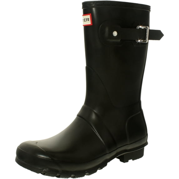 Hunter Original Short Rubber Rain Boot, Natural Rubber, Sherpa Lining, Non Slip Tread - 10M - Black
