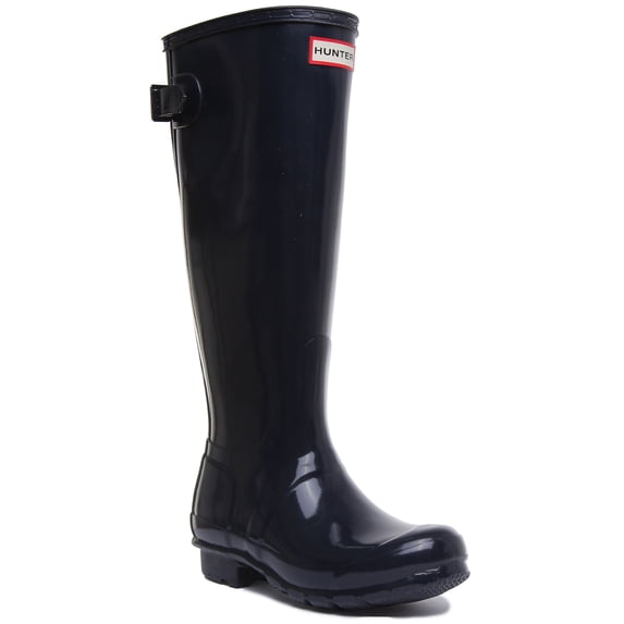 Hunter Original Women's Tall Adjustable Gloss Rain Boot In Navy Size 6