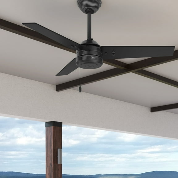 Hunter 44 inch Outdoor or Indoor Ceiling Fan No Light - Black Ceiling Fan without Light, For Patio, Porch, Garage, or Living Room, Standard Mount, 3 Blades, Pull Chain - Cassius 50260, Matte Black