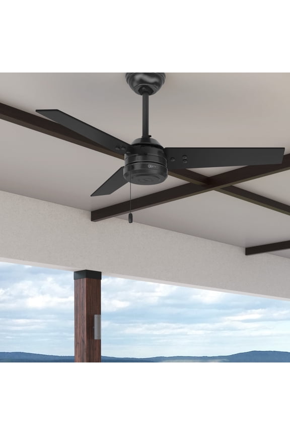 44 inch Outdoor or Indoor Ceiling Fan No Light - Black Ceiling Fan without Light, For Patio, Porch, Garage, or Living Room, Standard Mount, 3 Blades, Pull Chain - Cassius 50260, Matte Black