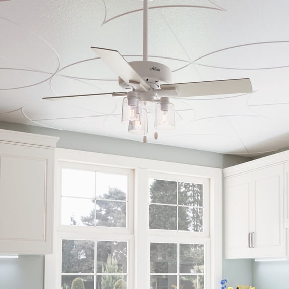 Hunter - Pelston Indoor Ceiling Fan With Light, 44-inch, Matte White, Casual-style, 3-speed WhisperWind Motor, 50330, for living rooms, bedrooms, home offices, kitchens
