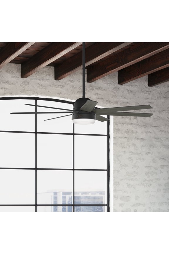 60 inch Indoor Ceiling Fan with LED Light and Wall Control - Black Smart Ceiling Fan, Standard Mount, 7 Blades, For Bedroom or Living Room, Quiet - Phenomenon 51376, Matte Black