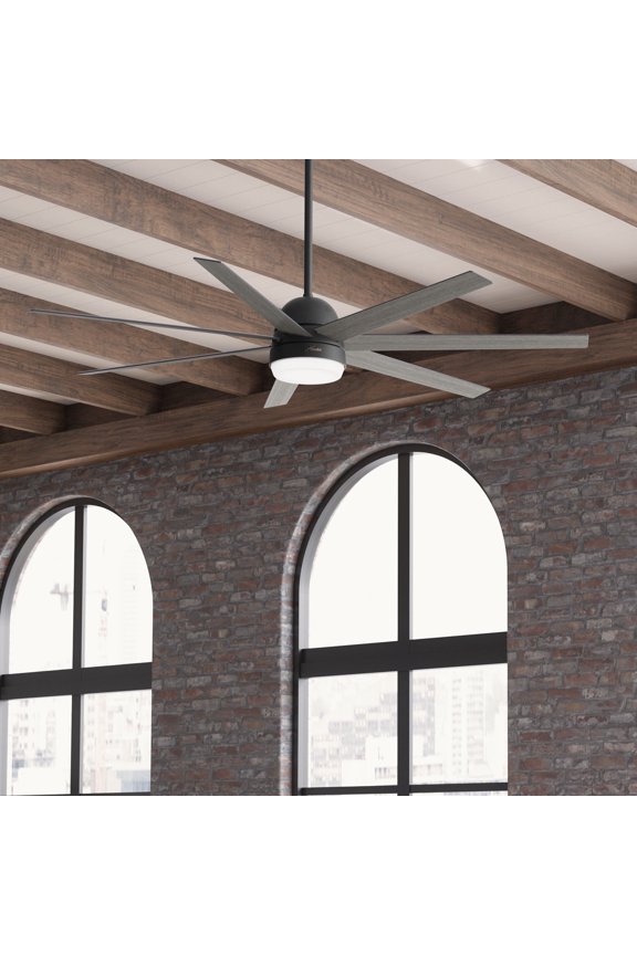 70 inch Indoor Ceiling Fan with LED Light and Wall Control - Black Smart Ceiling Fan, Standard Mount, 7 Blades, For Bedroom or Living Room, Quiet - Phenomenon 51379, Matte Black