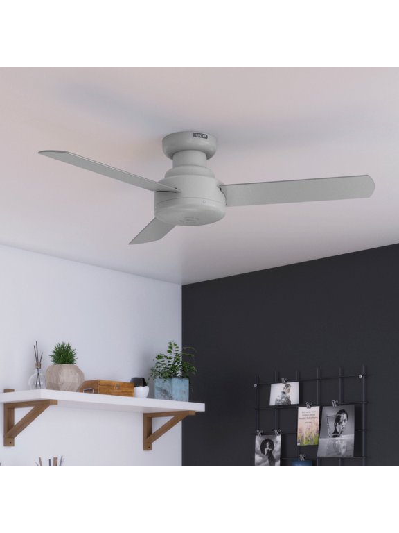 44 inch Indoor Ceiling Fan No Light - Modern Ceiling Fan without Light, 3 Blades, Low Profile Mount, For Bedroom, Living Room, or Kitchen, Wall Control - Presto 52404, Dove Grey