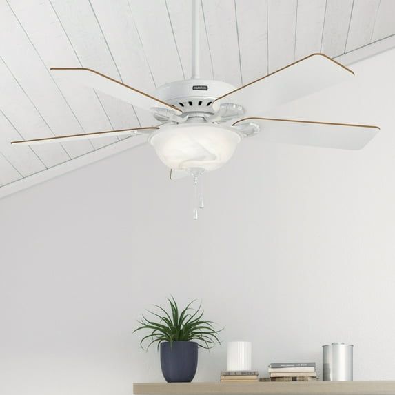 Hunter - Pro's Best Indoor Ceiling Fan With Light, 52-inch, White, Traditional-style, 3-speed WhisperWind Motor, 53251, for living rooms, bedrooms, home offices, kitchens