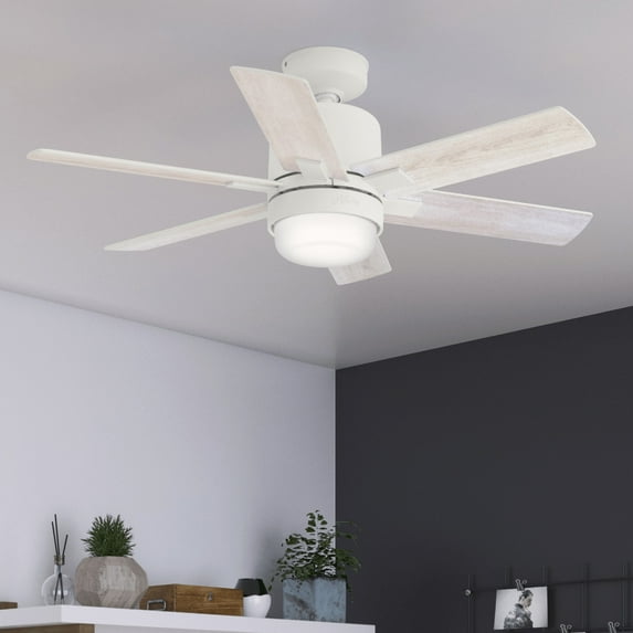 Hunter - Radeon Indoor Ceiling Fan With Light, Wall Control, 44-inch, Matte White, Casual-style, 4-speed WhisperWind Motor, WiFi Smarthome, 50955, for Living Rooms, Bedrooms