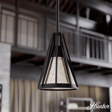 Hunter - Rafner 1-light Natural Black Iron, Small Pendant Light, Dimmable, Geometric Style, Geometric Shaped, for Bedrooms, Kitchens, Dining, Living Rooms - 19455