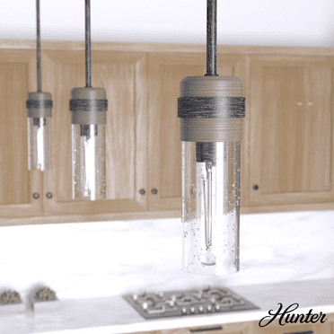 Hunter - River Mill 1-light Rustic Iron, Mini Pendant Light, Dimmable, Rustic Style, Cylinder Shaped, for Bedrooms, Kitchens, Dining, Living Rooms - 19484