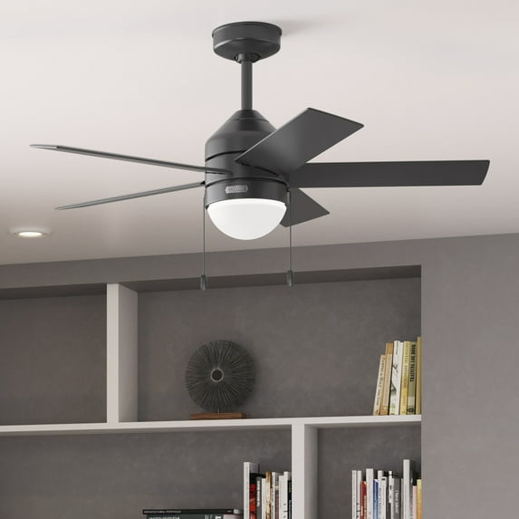 Hunter - Rogers Indoor Ceiling Fan With Light, 44-inch, Matte Black, Casual-style, 3-speed WhisperWind Motor, 51357, for living rooms, bedrooms, home offices, kitchens