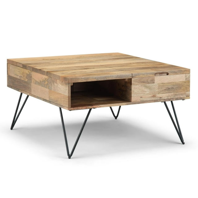 Hunter SOLID MANGO WOOD and Metal 32 inch Wide Square Industrial Lift Top Coffee Table in Natural