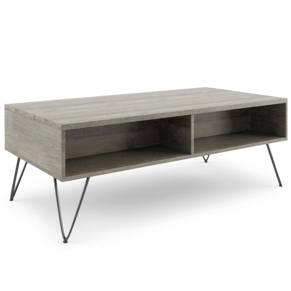 Simpli Home Hunter SOLID MANGO WOOD and Metal 48 inch Wide Rectangle Industrial Lift Top Coffee Table in Grey