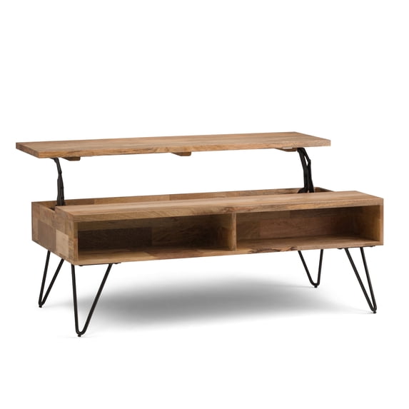 Simpli Home Hunter 48 inch Wide Solid Mango Wood Industrial Lift Top Coffee Table in Natural