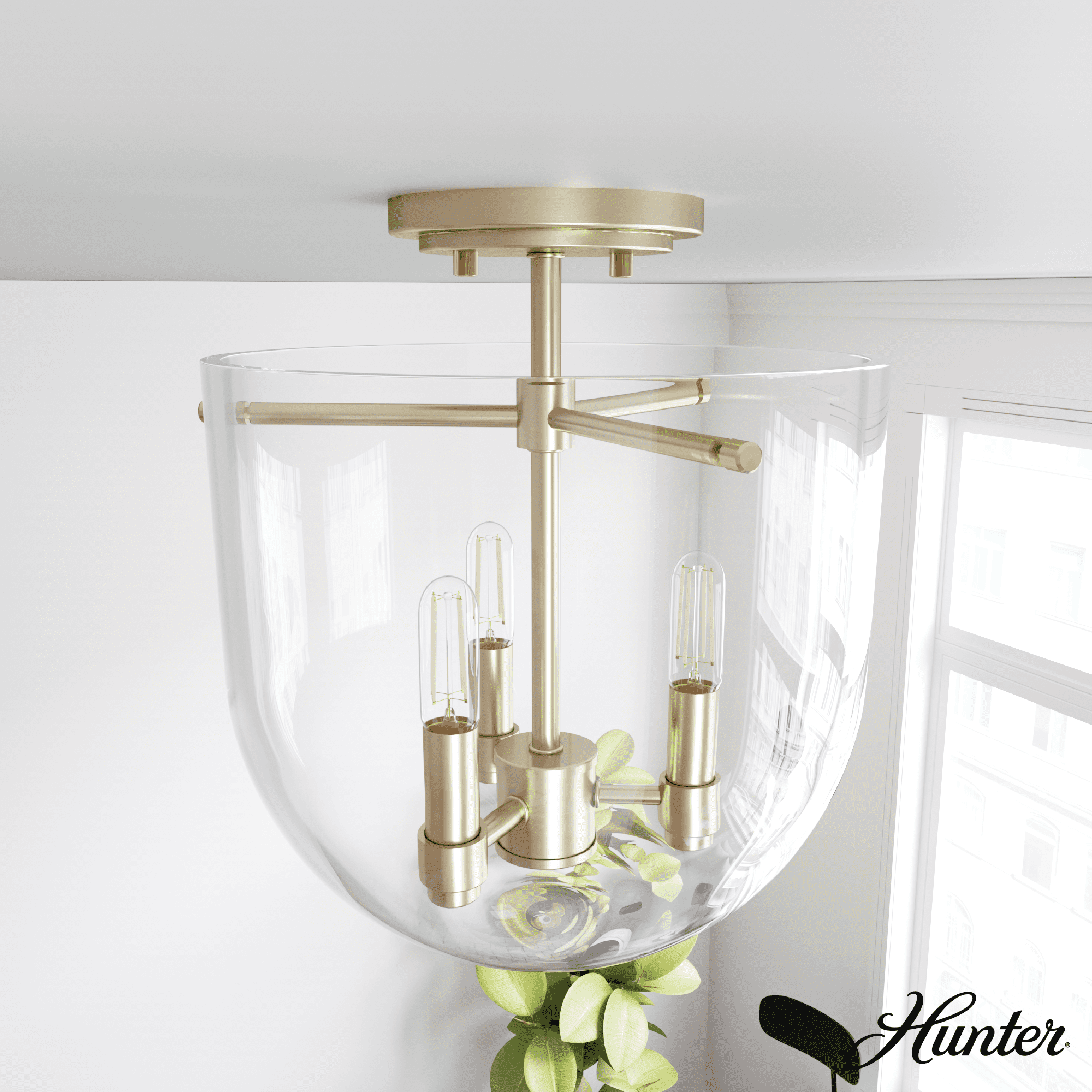 Alturas Gold Clear Glass Modern Semi-Flush Mount Light