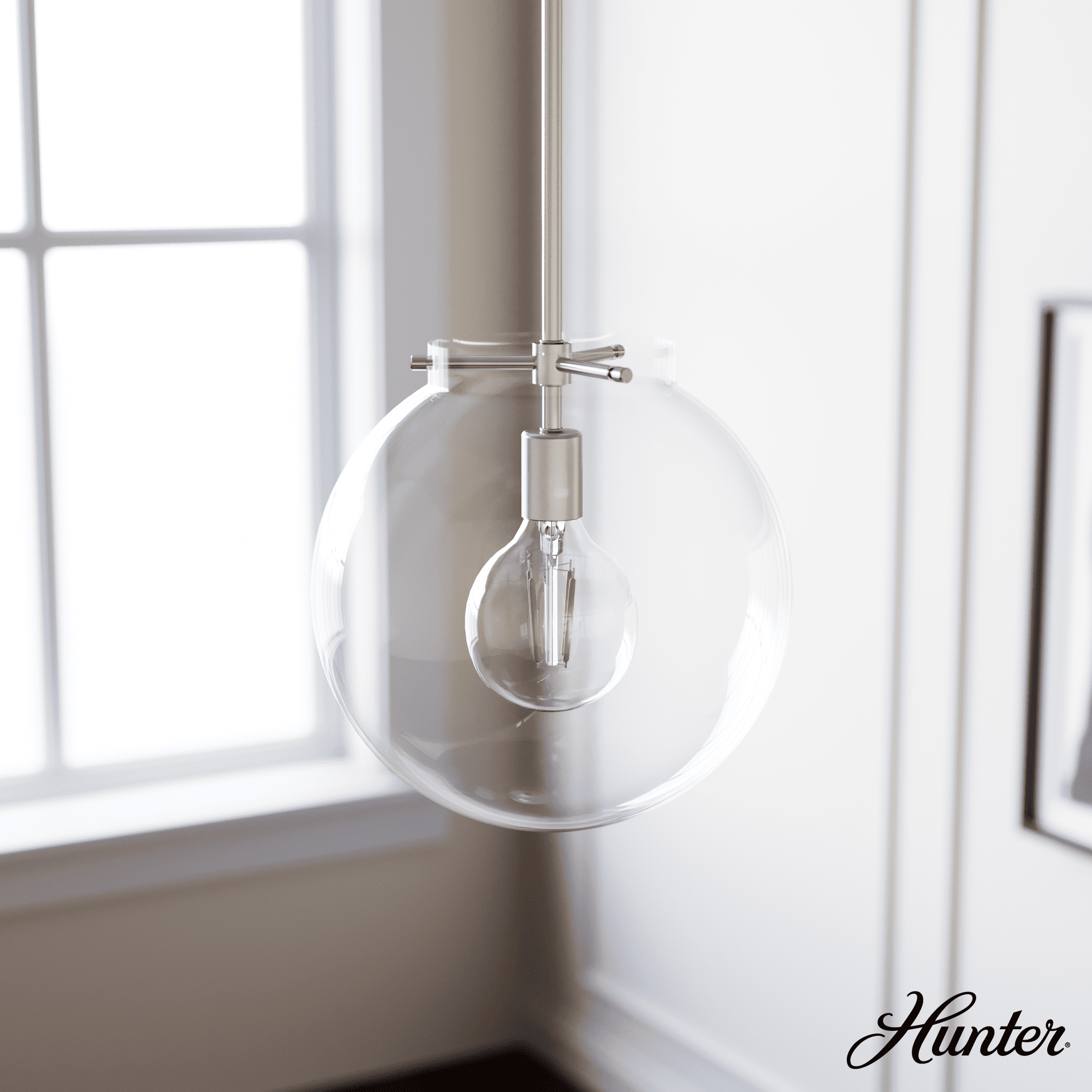 Sacha Brushed Nickel Globe Pendant Light with Clear Glass