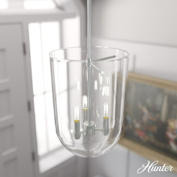 Hunter - Sacha 3-light Brushed Nickel, Medium Size Pendant Light, Dimmable, Modern Style, Urn Shaped, for Bedrooms, Dining, Living Rooms - 19317