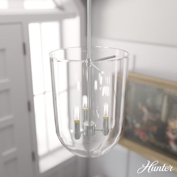 Hunter - Sacha 3-light Brushed Nickel, Medium Size Pendant Light, Dimmable, Modern Style, Urn Shaped, for Bedrooms, Dining, Living Rooms - 19317