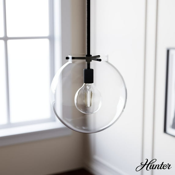 Hunter - Sacha 1-light Natural Black Iron, Medium Size Pendant Light, Dimmable, Modern Style, Globe Shaped, for Bedrooms, Dining, Living Rooms - 19660