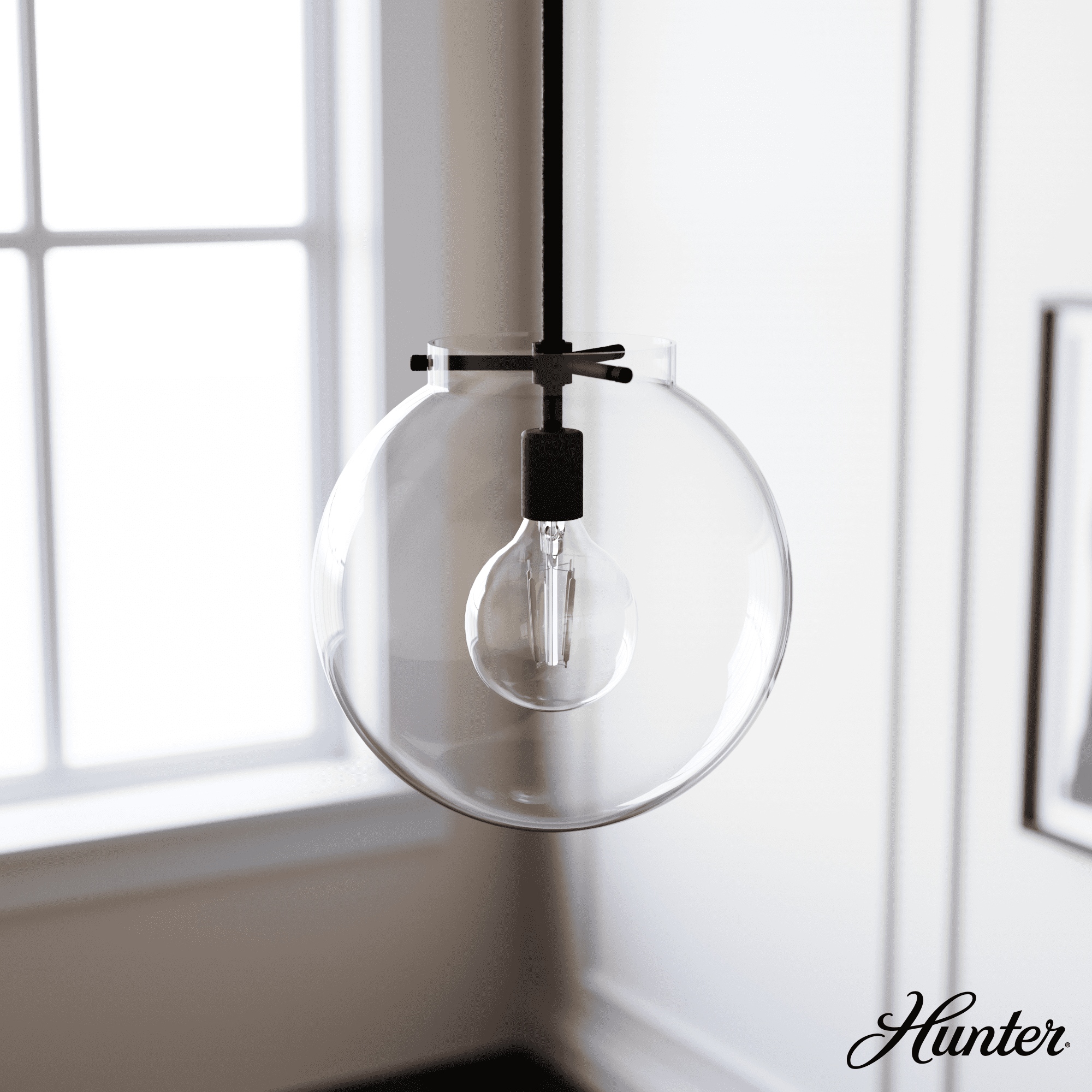 Black Iron and Clear Glass Globe Pendant Light