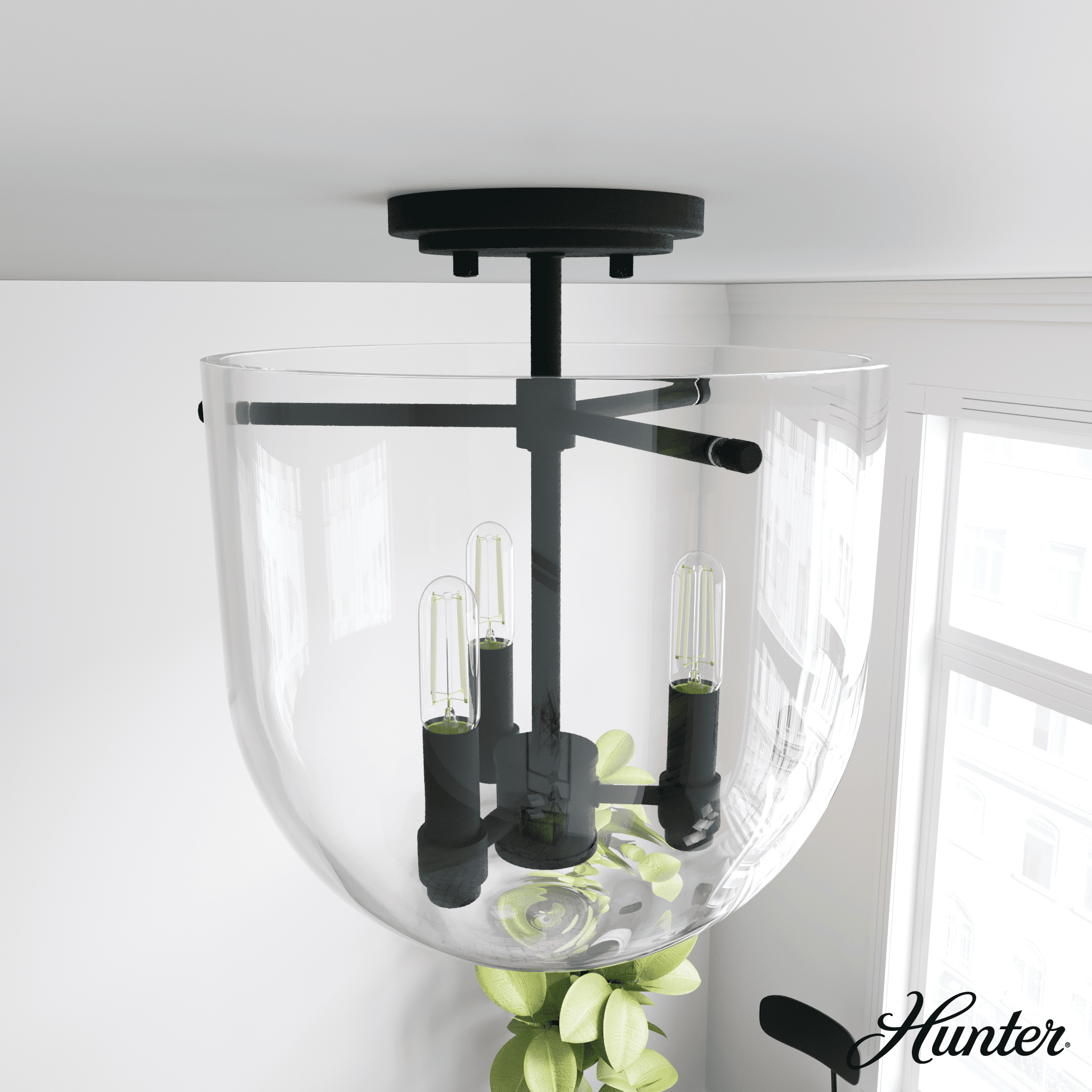 Sacha Modern Natural Black Iron Bowl LED Flush Mount Light