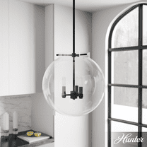 Hunter - Sacha 3-light Natural Black Iron, Medium Size Pendant Light, Dimmable, Modern Style, Globe Shaped, for Bedrooms, Kitchens, Dining, Living Rooms - 19658