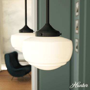 Hunter - Saddle Creek 1-light Noble Bronze, Small Pendant Light, Dimmable, Schoolhouse Style, Schoolhouse Shaped, for Bedrooms, Kitchens, Dining, Living Rooms - 19032
