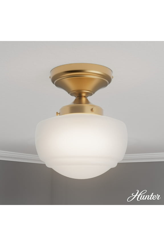 - Saddle Creek 1-light Alturas Gold, Small Flush Mount Light, Dimmable, Schoolhouse Style, Schoolhouse Shaped, for Bedrooms, Dining, Living Rooms - 48065
