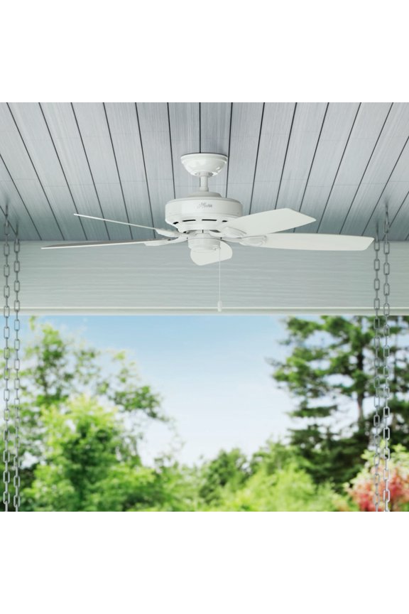 48 inch Outdoor or Indoor Ceiling Fan No Light - White Ceiling Fan without Light, Standard Mount, For Patio, Porch, Garage, or Living Room, 5 Blades, Pull Chain - Sea Wind 53350, White