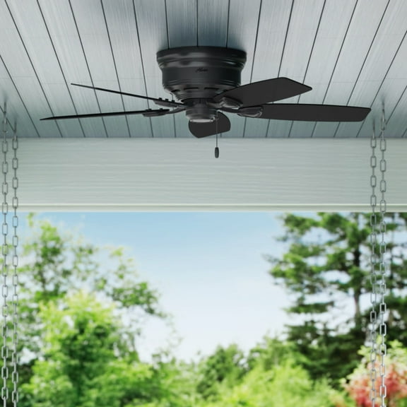 Hunter - Sea Wind Indoor/Outdoor Low Profile Ceiling Fan, 48-inch, Matte Black, Nautical-style, 3-speed WhisperWind Motor, 53118, for Porches, Bathrooms