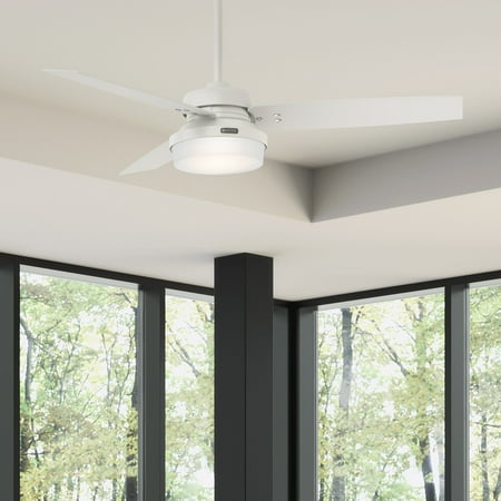 Hunter - Sentinel Indoor Ceiling Fan With Light, Remote, 52-inch, Fresh White, Modern-style, 3-speed WhisperWind Motor, 59169, for Living Rooms, Bedrooms