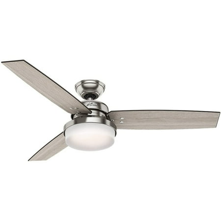 Hunter - Sentinel Indoor Ceiling Fan With Light, Remote, 52-inch, Brushed Nickel, Modern-style, 3-speed WhisperWind Motor, 59157, for Living Rooms, Bedrooms