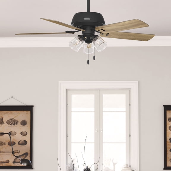 Hunter 52 inch Indoor Ceiling Fan with LED Lights - Black Ceiling Fan with Pull Chain, For Bedroom, Living Room, or Kitchen, Standard Mount, No Remote, 5 Blades - Shady Grove 52381, Matte Black