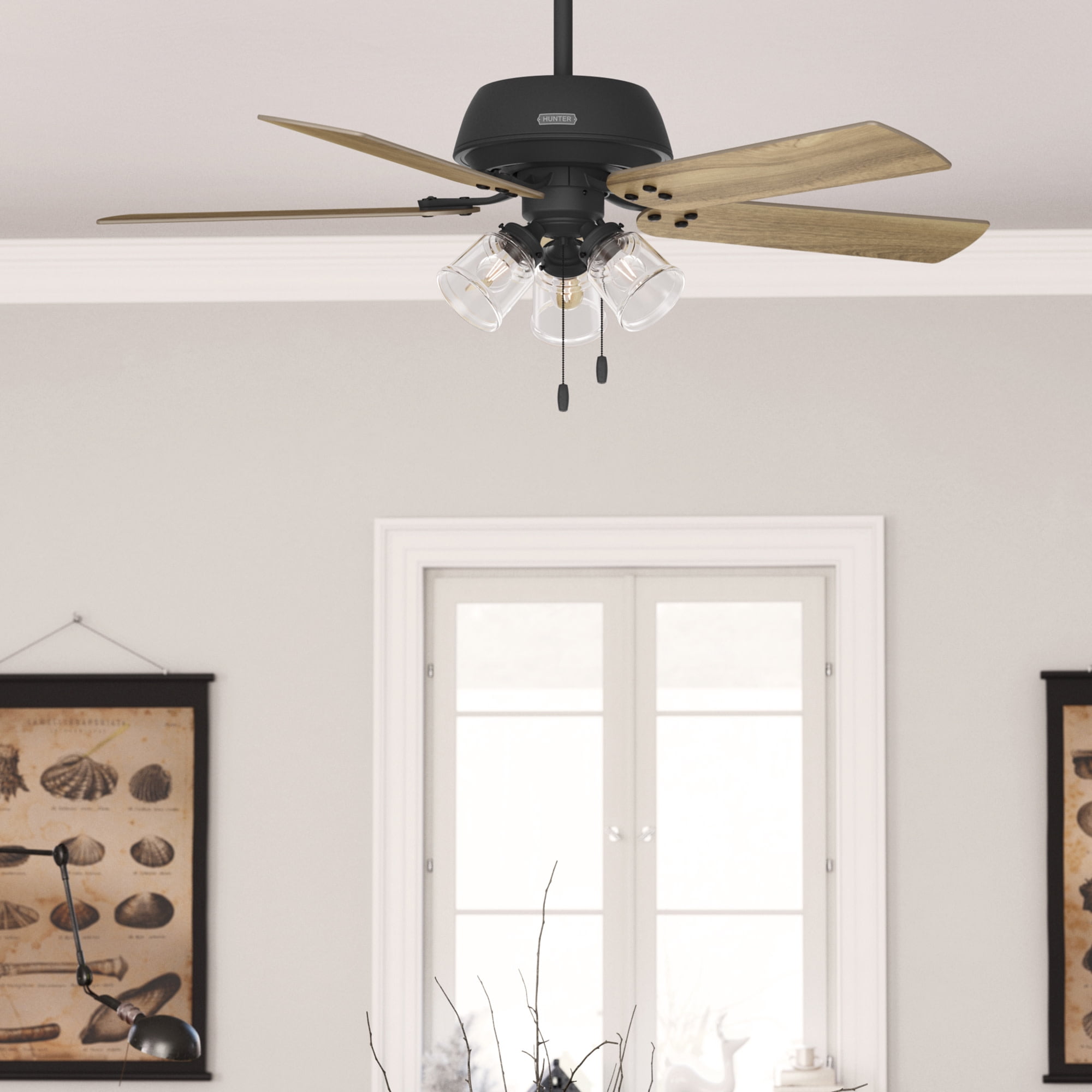 Matte Black and Golden Maple 52" Ceiling Fan with LED Light