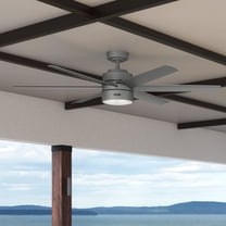 Hunter 60 inch Outdoor or Indoor Ceiling Fan with LED Light - Ceiling Fan with Wall Control, For Patio, Garage, or Porch, Quiet, Standard Mount, 6 Blades - Solaria 59625, Matte Silver