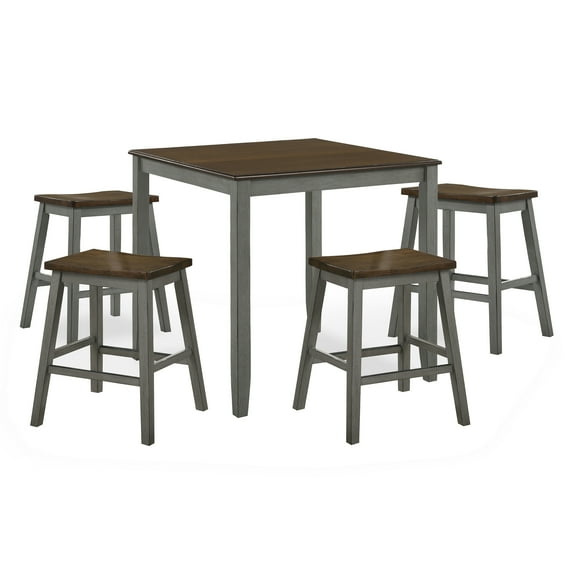 Hunter Solid Wood 5-Piece Counter Height Dining Set, Light Gray
