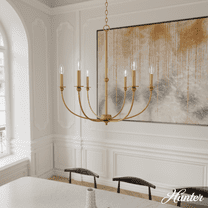 Hunter - Southcrest 6-light Luxe Gold, Large Chandelier, Dimmable, Casual Style, Candle Shaped, for Bedrooms, Kitchens, Dining, Living Rooms - 48066