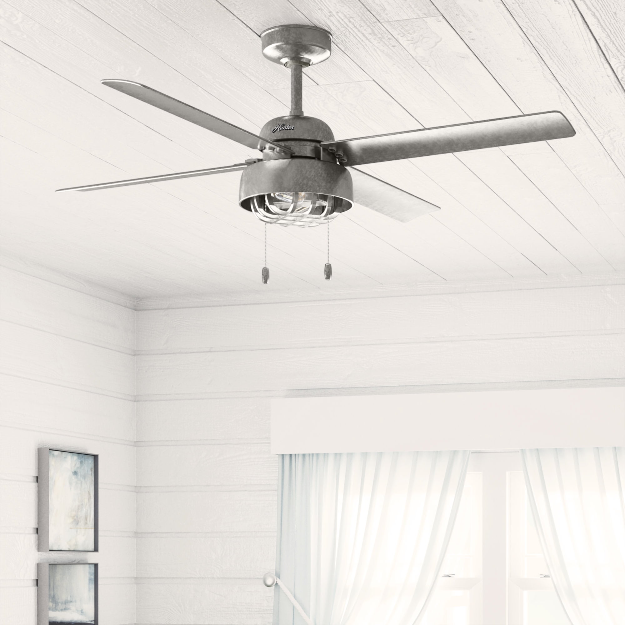 52" Painted Galvanized 4-Blade Ceiling Fan with LED Light Kit