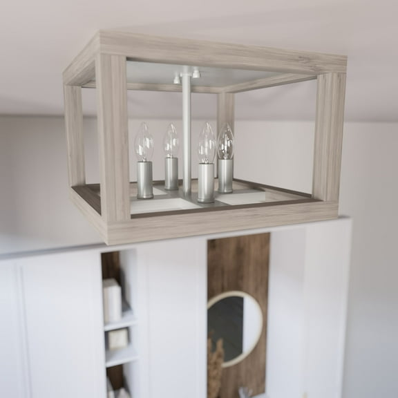 Hunter - Squire Manor 4-light Brushed Nickel, Medium Size Flush Mount Light, Dimmable, Modern Style, for Bedrooms, Dining, Living Rooms - 19089