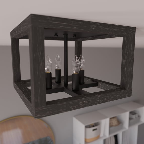 Hunter - Squire Manor 4-light Matte Black, Medium Size Flush Mount Light, Dimmable, Modern Style, for Bedrooms, Dining, Living Rooms - 19088