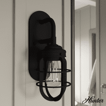 Hunter - Starklake 1-light Natural Black Iron, Small Sconce Light, Dimmable, for Bedrooms, Kitchens, Dining, Living Rooms - 19668