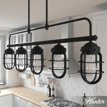 Hunter - Starklake 5-light Natural Black Iron, Extra Large Chandelier, Dimmable, Modern Style, Linear Shaped, for Bedrooms, Kitchens, Dining, Living Rooms - 19667