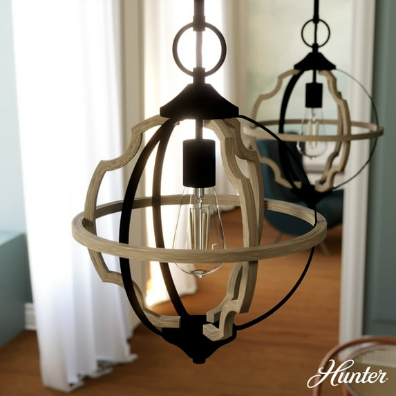 Hunter - Stone Creek 1-light French Oak, Medium Size Pendant Light, Dimmable, Rustic Style, Sphere Shaped, for Bedrooms, Dining, Living Rooms - 19221