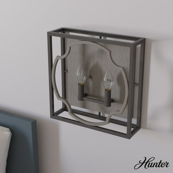 Hunter - Stone Creek 2-light Noble Bronze, Medium Size Sconce Light, Dimmable, Rustic Style, for Bedrooms, Dining, Living Rooms - 19228