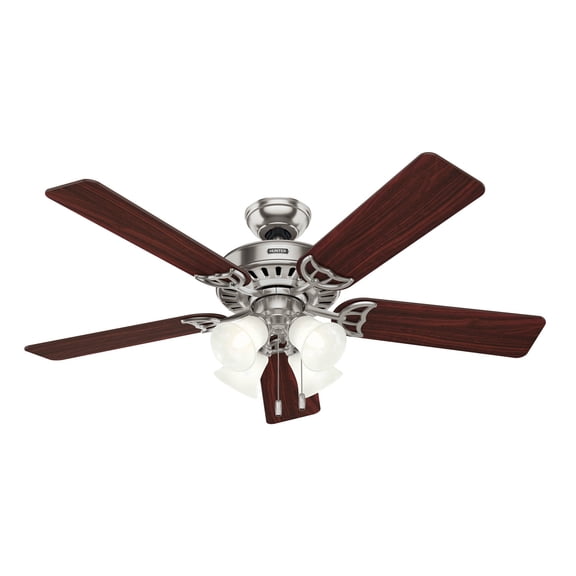 Hunter 52 inch Indoor Ceiling Fan with LED Lights and Pull Chain - Standard Mount Ceiling Fan, 5 Blades, For Bedroom, Living Room, or Kitchen, Quiet - Studio Series 53064, Brushed Nickel