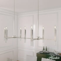 Hunter - Sunjai 7-light Brushed Nickel, Extra Large Chandelier, Dimmable, Linear Shaped, for Bedrooms, Dining, Living Rooms - 19985