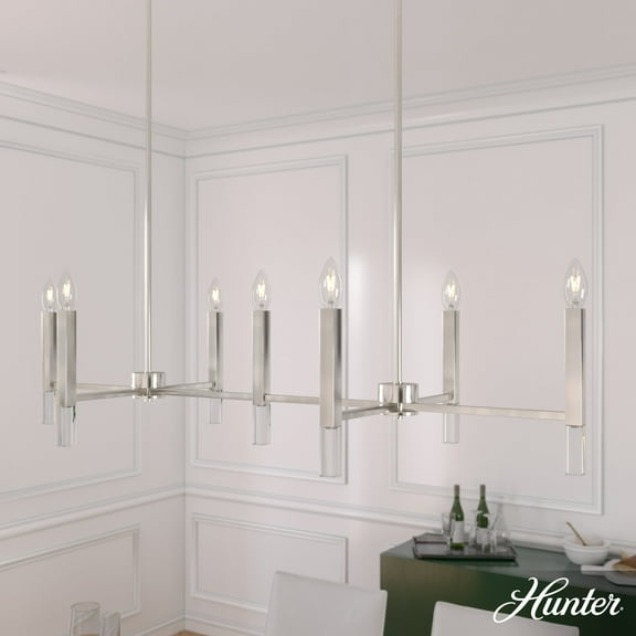 Hunter - Sunjai 7-light Brushed Nickel, Extra Large Chandelier, Dimmable, Linear Shaped, for Bedrooms, Dining, Living Rooms - 19985